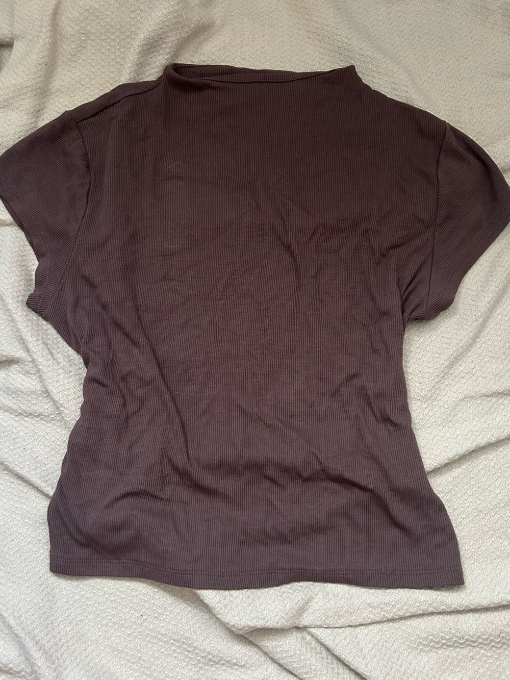 Purplish brown mock neck short sleeve top